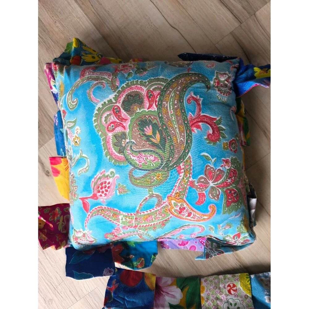 L N T Tab Ruffle Patchwork Reversible Accent Throw Pillow Cover 16x16 Set Of 2